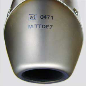 Our labeling systems can be configured for large, heavy and bulky parts, such as this titanium alloy motorcycle exhaust.
